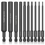 TLEEP 10 x Long 100MM 1/4 Inch Hex Head Allen Wrench Drill Bits, Big 12mm to Small 1.5mm, Metric, S2 Steel Magnetic Tips Screwdriver Socket Bit Set for Ikea Type Furniture, Black