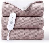 CAROMIO Heated Electric Blanket Throw, Reversible Flannel Sherpa Heating Blankets, Soft Thicken Heated Throws for Couch with 5 Heat Settings and 4 Hours Auto Shut Off, Pink, 50"× 60"