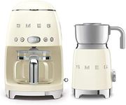 Smeg DCF02US 50's Retro Style Drip Filter Coffee Maker Bundle with Smeg MFF01 Milk Frother (Cream)