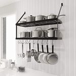 KES Wall Pot Rack 30 Inches 2 Tier Pot and Pan Organizer Rack Pot Hangers For Kitchen With 12 S-Hooks Matte Black, KUR218S75B-BK