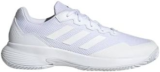 adidas Mens Gamecourt 2.0 Tennis Shoes Sneaker, White/White/Matte Silver, 8 US