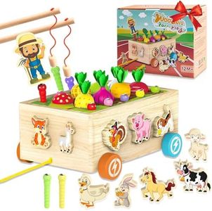 Achiyway Juguetes Montessori Madera 1 Años, Educativos Niños 1 2 3 4 5 años, Magneticos con Juego de Pescar y Puzzles para Regalos de Cumpleaños de 1-5 Años