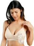 Simple Wishes Pumping and Nursing Bra in One with Fixed Padding - Patented Supermom T-Shirt - Pumping Bra Hands Free, Sunkissed Rose, 38DD