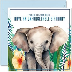 Ele-phantastic - Biglietto di auguri di compleanno con elefante, 145 mm x 145 mm, biglietto di auguri per mamma, papà, sorella, fratello, figlia, zio, zia, collega, amico, divertente, compleanno