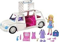 Polly Pocket Arrive in Style Limo Vehicle with 3-inch Polly Doll, 3 Hangers, Makeup Case, Shopping Bag, Romper, Robe, Slippers, Shoes, Dress & More, Ages 4 and Older