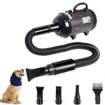 Dog Dryer for Large Dogs, 4.3HP 3200W High Velocity Pet Hair Dryers with Heater for Grooming,Spind Temperature Adjustable, Low Noise Pet Dryer Machine,with 4 Nozzles and1 Woolen Head Covers (Black)