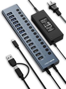 ACASIS Powered USB C Hub, 16-in-1 USB 3.2 Hub 10Gbps, 6 USB-A 3.2 + 2 USB-A 2.0+ 8 USB-C 3.2 Ports, Dual USB-C PD 30W, 150W Adapter, 3.3FT Cable, Aluminum USB Hub for PC, Laptop, Mac mini, iMac, iPad