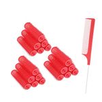 ZMD 18Pcs Self Grip Plastic Small Hair Curlers Rollers, 0.8in Heatless Curlers with Mini Comb Salon Hairdressing Curler Hair Rollers Tools for Short Medium Fine Thin Hair (Red)