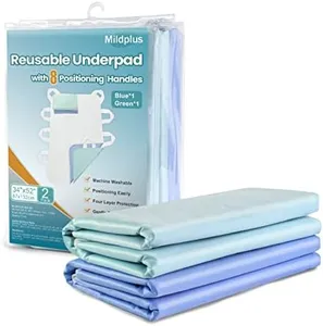 MILDPLUS Washable Bed Pads with 8 Sturdy Handles 34”×52” Extra Large Reusable Underpads 4-Layers Leakproof Chucks Pads Washable for Incontinence (2 Pack)