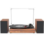 Vintage Record Player for Vinyl with Two External Speakers Retro Turntable for Vinyl Records Belt-Driven Turntable Support 3-Speed Wireless Playback Headphone AUX LP Vinyl Players Wood Grain