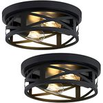 ZHU YAN 2 Pack Black Flush Mount Ceiling Light,Farmhouse Metal Cage Black Light Fixture Ceiling Mount for Kitchen Entryway Hallway E26 Base (10.63in)