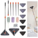 82 lnch Wall Mop with Long Handle, Baseboard Cleaner Tool, Duster for Triangle Mop Cleaning Ceiling Window Floor Car, with 6 Replacement Microfiber Chenille Pads, Extension Pole 25" to 82'