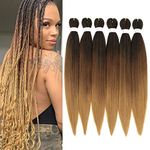 Pre-Stretched Braiding Hair Easy Braid Professional Itch- Synthetic Fibre Crochet Braids Yaki Texture Hair Extensions 6 Packs Braid Hair (26 Inch(Pack of 6), 1B/30/27#)