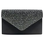 wocharm Womens Ladies Satin Diamante Clutch Bag Envelope Handbag Evening Bridal Bag Wedding Fashion Prom Vintage Shoulder Bags(Black)