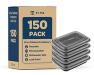 TIYA Takeout Containers - Rectangular Plastic Food Storage - Reusable Microwavable Dishwasher Safe Restaurant Set - Leak Proof for To-Go & Meal Prep (38 oz Bulk 150 Pack with Lids)