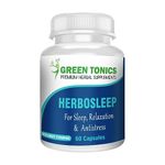 GREEN TONICS HERBOSLEEP - Sleep Supplement With Valerian For Deep Sleep. Natural Sleeping Aid Pills For Men & Women Fortified With Anxiety & Stress Relief Herbs - 60 Veg Capsules