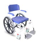 KMINA PRO - Self Propelled Commode Shower Wheelchair, Commode Toilet Chair with Wheels, Shower Wheelchairs for The Disabled, Over Toilet Wheelchair, Shower Chair with Wheels for Elderly Blue