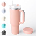 Bailkind 40oz 1180ml Tumbler with Straw and Lid X2, Spill-Proof Double Wall Stainless Steel Vacuum Insulated Cup Travel Flask Mug with Handle for Water, Iced/Hot Tea or Coffee (Pink)