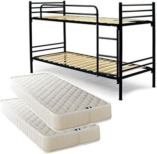 Filoben-com Letto a Castello NERO Rete a doghe Completo di 2 materassi in Offerta Made in Italy