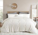 Nayoroom Fluffy Faux Fur Duvet Cover King Size Velvet Flannel White Striped Reversible Comforter Cover Winter Warm Shaggy Plush Fuzzy Bedding Set Soft Microfiber Quilt Cover with Zipper Closure