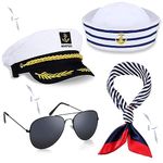 NETUME 4 Pcs Sailor Captains Hat Sunglasses and Scarf, Sailor Hat for Adults Captain Cap Sailor Costume Accessories, Adult Party Hats Navy Hat Sailors Outfit Men for Sea Yacht Party and Cosplay