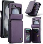 XIMAND for Samsung Galaxy Z Flip 6 Wallet Case with RFID Blocking and 4 Credit Card Holder, Premium Durable Leather Magnetic Clasp Kickstand Heavy Duty Shockproof Protective Cover.- Purple