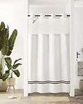 River Dream Stall Shower Curtain with Snap in Liner,No Hooks Needed Shower Curtain for Bathroom,Hotel Grade,Machine Washable,54" W×80" H,White,with Black Stripe and Magnets