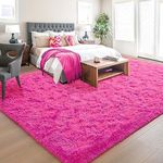 Foxmas Soft Area Rug for Living Room 8x10 Feet, Washable Large Fluffy Bedroom Rugs Thick Shaggy Carpet with Non-Slip Bottom for Kids Girls Dorm Room Modern Indoor Home Decor, Hot Pink