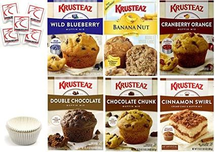 Krusteaz Muffin Mix Variety Pack + Baking Liner. Flavors: Cranberry Orange; Blueberry; Double Chocolate Chip; Chocolate Chip; Almond Poppy Seed: Banana Nut - Bundle of 6 Muffin Mix