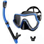 G2RISE SN02 Snorkel Set Adults - Scuba Mask Diving Goggles Dry Snorkeling Gear with Breath Easy Airflow Tech & Anti-Fog Design（Comes with an Extra Mouthpiece） (Large, Black-Blue)