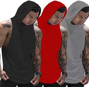 Muscle Killer 3 Pack Men's Workout Hooded Tank Tops Bodybuilding Muscle Cut Off T Shirt Sleeveless Gym Hoodies (Black+Red+Gray, X-Large)