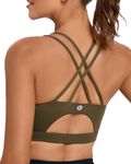 RUNNING GIRL Sports Bras for Women,Strappy Back Workout Bras Padded Supportive Brown Sports Bra Plue Size(WX2354Oak Brown,M)