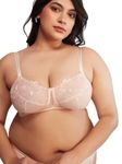 NYKD Women's Floral Mesh Wirefree Non Padded Bra with Medium Coverage | Deatiled Lace | Bridal Collection - Bra, NYB230, Peach, 40D, 1N