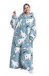 Extra Long Wearable Blanket Hoodie, Oversized Blanket Sweatshirt for Women and Men, Super Warm and Cozy Giant Hooded Blanket, Thick Flannel Blanket with Sleeves and Giant Pocket (Polar Bears)