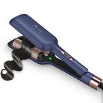 32mm (1.25") Aima Beauty Twins Mermaid Hair Waver, Anti-Scald Hair Crimper 2 Barrel, Beach Wave Curling Iron, Curling Wand with Storage Lock 15S Heats Up for Short/Medium/Long Hair Prussian Blue