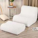 LOVMOC Accent Bean Bag Chair with Footstool, Modern Lazy Sofa Chair with Comfy Jacquard Shaggy Plush, Cream