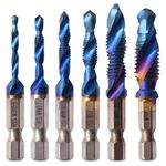 AWSGHLF 6 Pcs Combination Drill & Taps Bit Set - HSS Tap Drill Bit Set, M3 M4 M5 M6 M8 M10 HSS Screw Taps Tool Set 1/4 Hex Shank Fluted Screw Thread 6mm Hex Shank and Storage Case