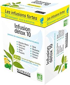 NUTRIGÉE - Infusion Détox 10 Bio - Foie & Intestin - Radis Noir, Pissenlit, Chardon Marie, Boldo, Artichaut, Fenouil, Chicorée, Romarin, Séné, Rhubarbe - Concentrés Végétaux Solubles - 30 Sachets