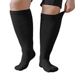 PUTUO Plus Size Compression Sock For Men: Women Graduated Compression Stockings for Support Flight Travel Running Pregnancy Sports Edema Nurses Seniors Athletic Socks 20-30 mmHg Black 3XL 1Pairs