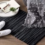 KAPCO Black Chindi Rug (60cm x 180cm) | 100% Recycled Fabric | Hand Woven Floor Mat | Area Rug | Runner for Kitchen, Hall, Living Room & Bedroom | Home Decor & Door Rag | Flat Weave Stripe Mat