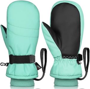 Odtmger Snow Mittens Waterproof Winter Ski Warm 3M EC120 & Spray-Bonded Cotton Lined, Anti-Loss Rope for Parent Child