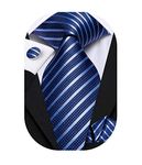 Hi-Tie Striped Blue Mens Tie Necktie Sets with Pocket Suqare Cufflinks