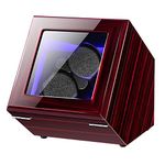 Watch Winder Box for Rolex with Quiet Motor, Blue LED Light Flexible Watch Pillows 2/4 Holes for Automatic Watches with AC Adapter or Battery Powered (2+0 Ebony Wood)