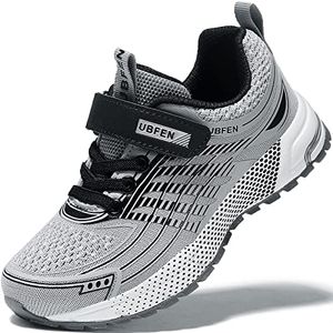 UBFEN Kids Sneakers Boys Girls Tennis Shoes for Running Athletic Walking Gym Sports Lightweight Breathable B Grey
