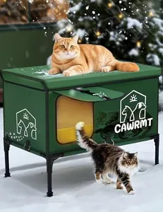 Outdoor Heated Cat House, Detachable Feral Cats House with a Open Window for Inside Outside, Cat House Weatherproof in Winter, Cat Shelter with Pet Heating Pad (Green, Large)