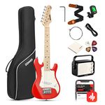 Donner 30 Inch Electric Guitar Kid Beginner Kit ST Style Mini Size ST Electric Guitar Junior Starter Package Red with Amp, 600D Bag, Tuner, Picks, Cable, Strap, Extra Strings DSJ-100