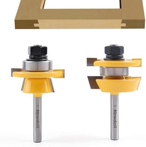 Newdeli 2Pcs Shaker Rail and Stile Router Bit Set 1/4 Inch Shank Tongue and Groove Router Bits Professional Carbide Milling Cutters for Woodworking for Cabinet Doors