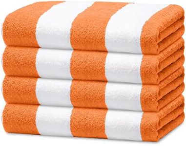 Avalon Towels Cabana Beach Towels 4 Pack (Size 30x60) Inches Oversized, 100% Ring Spun Cotton, Highly Absorbent Large Pool Towels, Super Soft and Quick Drying, Perfect for Gifts (Orange Stripe)