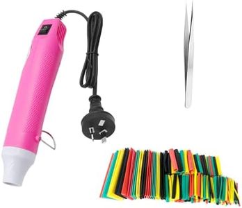 Mini Heat Air Gun with 164 PCS Heat Shrink Tube And 1 PCS DIY Clamp, 300 Watt 220V Portable Hot Gun for for DIY Craft, Heat Shrink Tubing, Embossing,Removing Paint Drying Crafts DIY Tool (pink)