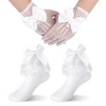 JUPSK Girls White Gloves Frilly Socks Kids Ballet Socks Princess Lace Gloves Communion Socks Cotton Wedding Flower Girl's Socks for Baby Children 8-10 Years